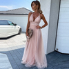 Fashion Sexy Backless Women Elegant Lace Mesh Halter Neck Maxi Party Dress