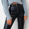 Women High Waist Casual Crocodile Pattern Zipper PU Leather Pants