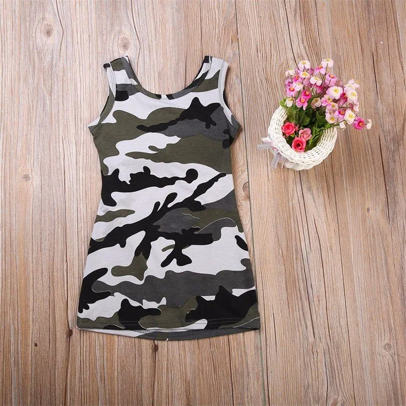 Girl Camouflage Print Sleeveless Dress