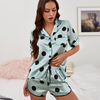 Women Cozy Short-Sleeved Satin Polka Dot Print Pajamas Sleepwear