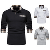 Men Casual And Long-Sleeved Plaid Collar Lapel Polo Shirt