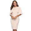 Women Fashion Casual Elegant Solid Color Slim-Fit Round Neck Lotus Leaf Sleeve Dress