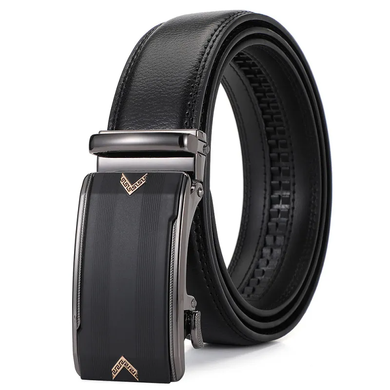 Men Fashion Casual Business Solid Color Leather Automatic Metal Buckle Belt