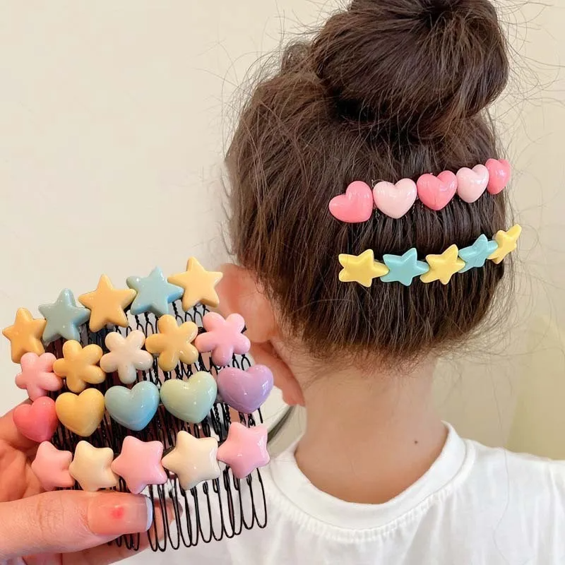 (Buy 1 Get 2) Kids Girls  Candy Color Floral Heart Star Comb Hair Card