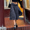 Women'S Fashion Retro High-Waist Metal Buckle Plaid Pleated Skirt