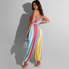 Women Casual Rainbow Print Loose Sling Lace-Up Jumpsuit