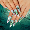 (Buy 1 Get 1) Women Fashion Halloween Star Smudged Green Heart Eyeball Lips Detachable False Nails