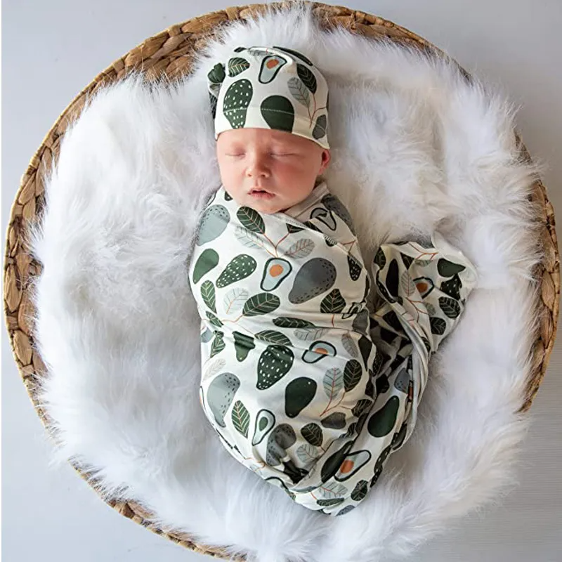 Toddlers Newborn Baby Fashion Print Swaddle Blanket Wrapping Towel And Headband Hat 3pcs Set