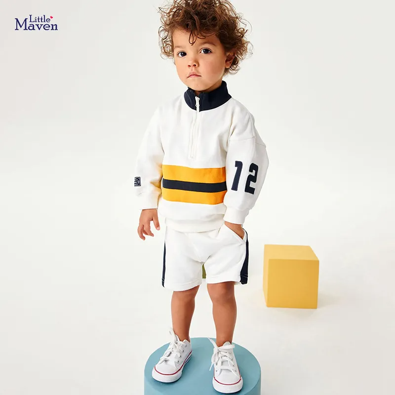 Kids Toddler Big Boys Spring Autumn Fashion Casual Cute Color-Matching Long Sleeve Round Neck Zipper Sweatshirts Shorts Set