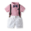 Kids Toddler Boys Summer Fashion Casual British Style Bow Solid Color Stripe Lapel Shirt Suspender Trousers Boys Party Clothing Set