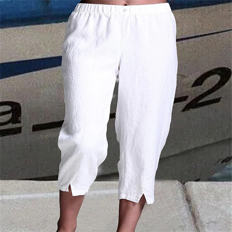 Women'S Fashion Casual Solid Color Slit Cropped Pants