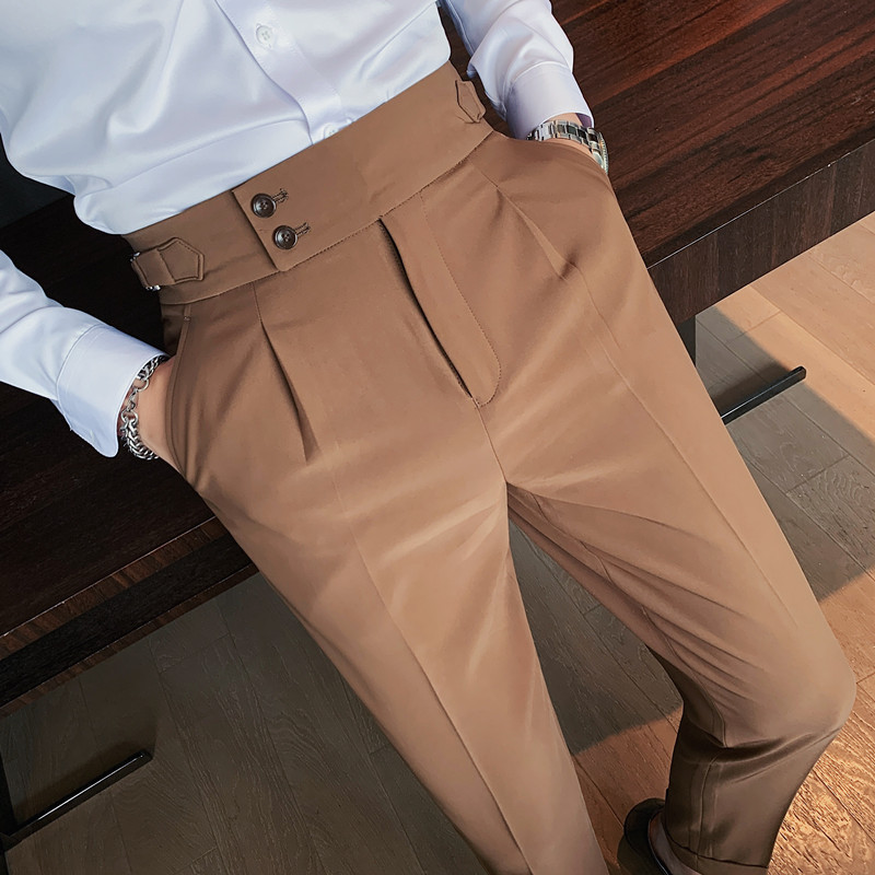 Men Fashion Casual Slim Fit Solid Color Business Suit Dress Pants