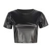 Women Summer Fashion Pu Leather Cropped Navel Round Neck Short Sleeve Top