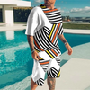 (Buy 1 Get 1) Men Summer Fashion Casual Stripe 3D Pattern Plus Size Short Sleeve T-Shirt Shorts Sets