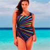 Women Elegant Sleeveless Plus Size Striped One Piece Swimwear