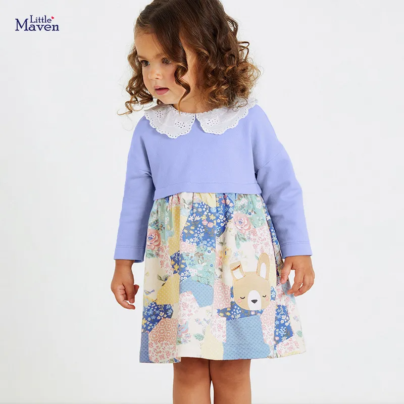 Kids Toddler Big Girls Spring Autumn Fashion Casual Cute Solid Color Tiny Flower Ruffled Long Sleeve Dress