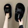 Autumn Winter Women Fashion Solid Color Plush Belt Buckle Round Toe Flat Home Slippers