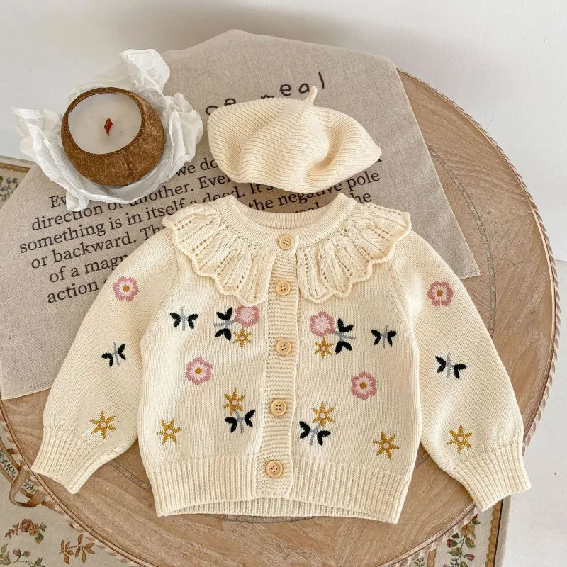 Kids Baby Girls Spring Autumn Fashion Casual Solid Color Ruffled Round Neck Floral Knitwear