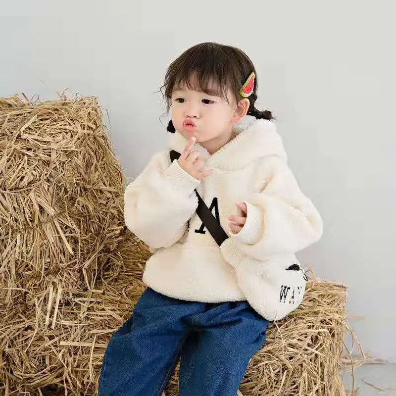 Kids Letter Embroidery Hooded Coat And Bag Two-Piece Set