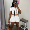 Women'S Fashion Summer Street Style Short-Sleeved Zipper Top Shorts Two-Piece Set