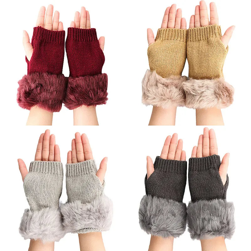 (Buy 1 Get 2) Women Fashion Plush Thickened Warm Knitted Half-Finger Gloves