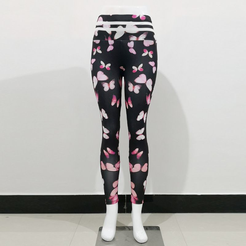 Multicolor Butterfly Print High-Waisted Sports Cropped Leggings Pants