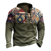 Men Ethnic Vintage Printed Long Sleeve Polo Shirt