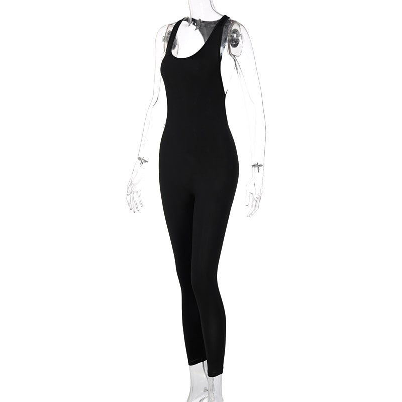 Women Sport Solid Color Backless Jumpsuits