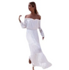 Women Fashion Sexy Solid Color Off Shoulder Lace Stitching Maxi Dress