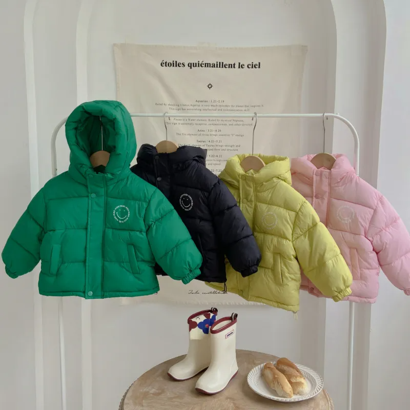 (Buy 1 Get 2) Kids Toddler Girls Boys Winter Fashion Casual Solid Color Letters Smiley Face Turtle Neck Cotton-Padded Coat