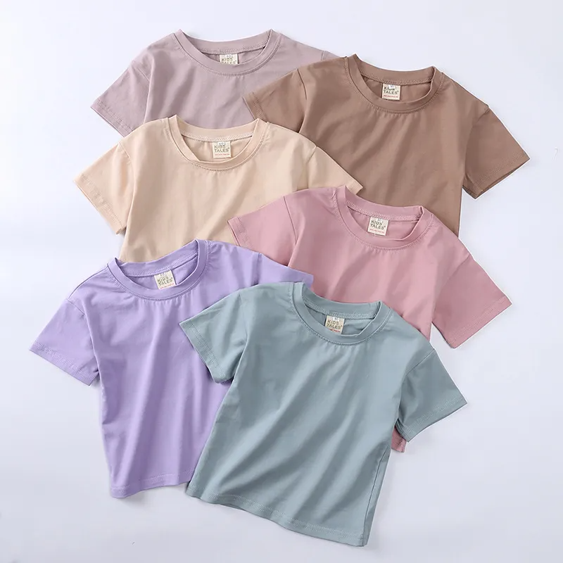 Children Kids Toddlers Fashion Girls Boy Short Sleeve Solid Color T-Shirt