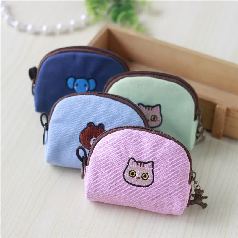 Kids Cute Cartoon Embroidered Canvas Card Holder Coin Purse