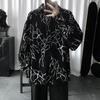 Men Fashion Gothic Style Color Block Pattern Long Sleeve Spring Autumn Casual Loose Shirt