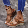 Women Fashionable Plus Size Floral Thick-Soled Wedge Heel Slippers