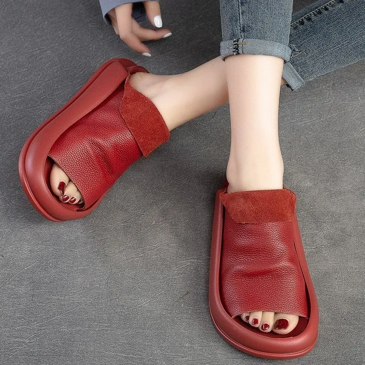 Women Fashion Casual Solid Color Round Toe Peep Toe Slippers