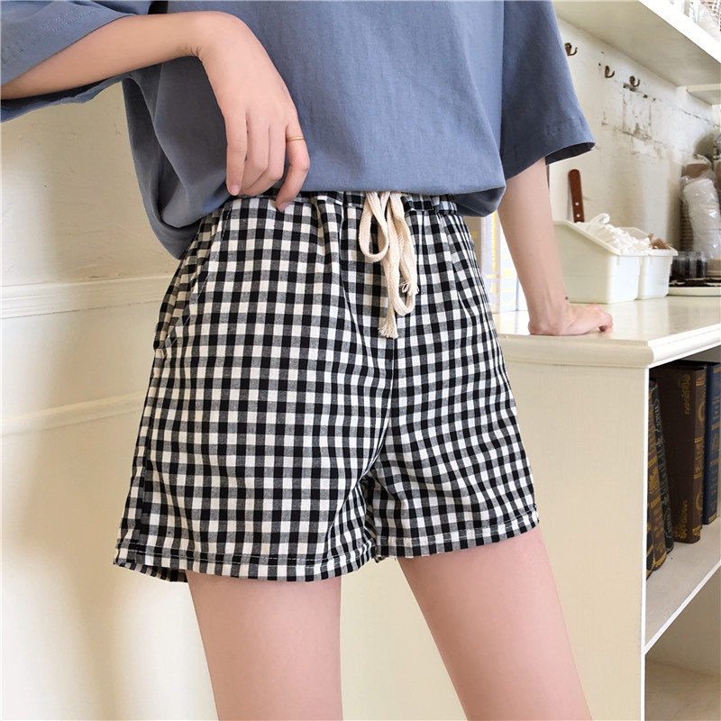 2 Pieces  Women'S Fashion Casual Plaid Loose Shorts