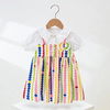 (Buy 1 Get 1) Toddlers Newborn Baby Fashion Girls Short Sleeve Cute Rainbow Stripe Print Patchwork Dress