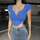 Women Edgy Y2k Tight Curved Hem Short-Sleeved Solid Rib-Knit T-Shirt Crop Top
