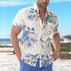 Men Casual Simple Landscape Print Lapel Short Sleeve Loose Shirt