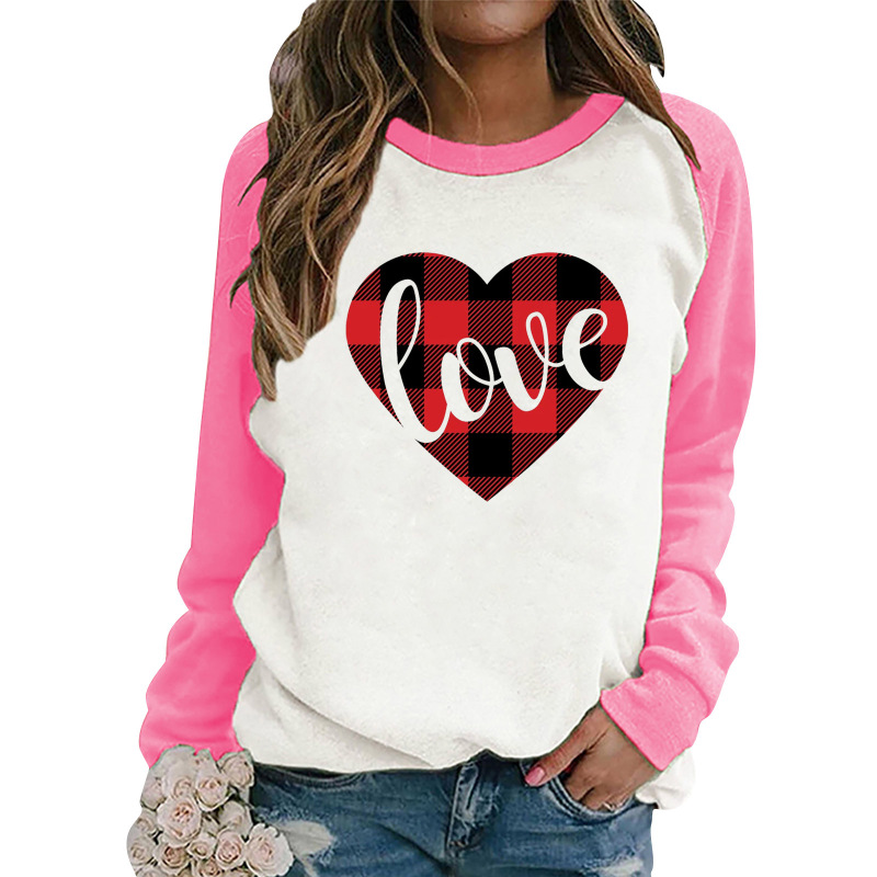 Valentine'S Day Fashion Women'S Long Sleeve Heart Printing Crew Neck Sweatshirt