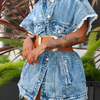 Fashion Women'S Loose Short-Sleeved Medium And Long Denim Waistcoat