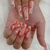 ( Buy 1 Get 2 ) Valentine Day Women Fashion Long Section Red Mandarin Duck Wave Love Wearable False Nails