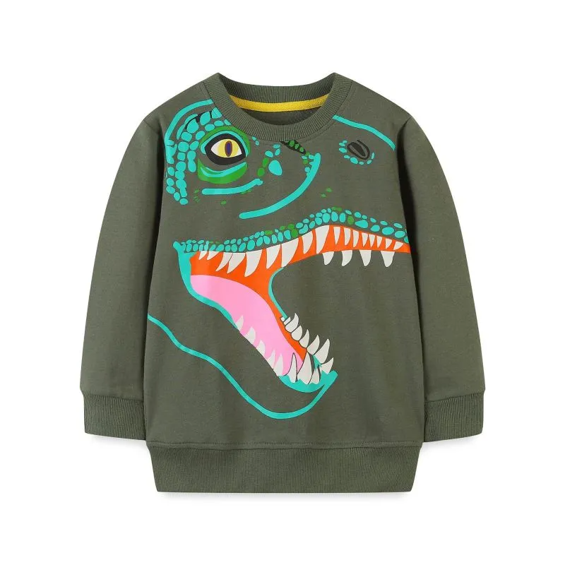 Kids Toddler Boys Autumn Winter Fashion Casual Cute Cartoon Dinosaur Print Round Neck Sweatshirts