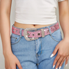 Women Fashion Alloy Rhinestone Pin Buckle Car Side Bead Size Corns Pink Belt