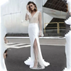 Women Summer Fashion Sexy V-Neck See-Through Mesh Stitching Long Sleeve Split Dress