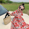 Kids Girls Casual Cartoon Single-Breasted Polka Dot Lapel Short Sleeve Shirt Dress