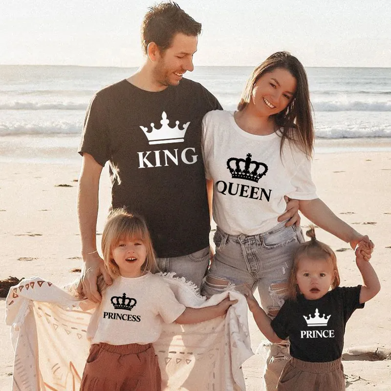 Fashion Loose Crown Letter Print Round Neck Short Sleeve Parent-Child T-Shirt