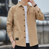 Men Casual Long Sleeve Lapel Single-Breasted Pocket Design Shirt