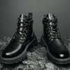 Men Classic Round Toe Lace-Up Letter Printed Solid Color PU Combat Ankle Boots