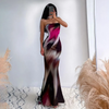 Women Sexy Tie-Dye Printed Strapless Bodycon Maxi Dress